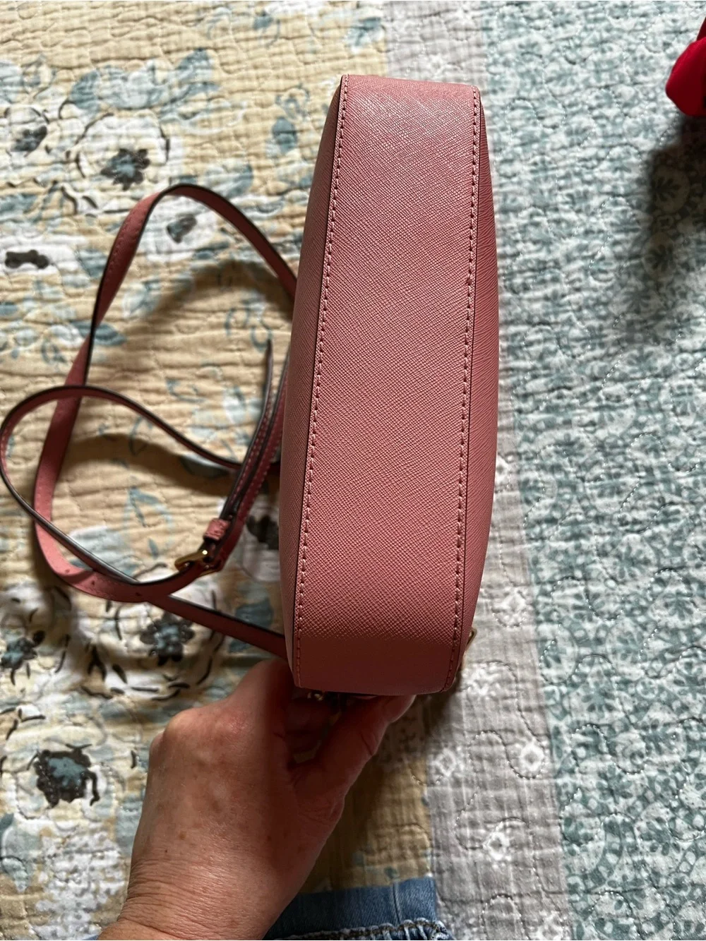 Michael Kors Coral Pink Leather Crossbody Camera Bag with Gold Hardware